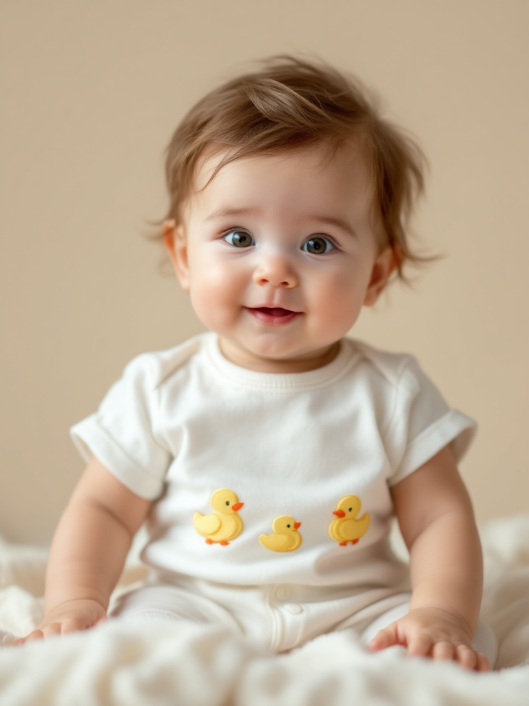 Little Hatchling Duckling Onesie shown on infant model